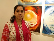 Deepali Sagade
 with her painting at the second edition of Emerging Artists Show at Indiaart Gallery, Pune - 1