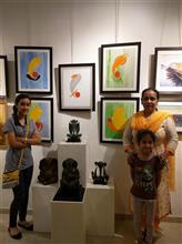 Nandita Sharma with her nieces at the second edition of Emerging Artists Show at Indiaart Gallery, Pune