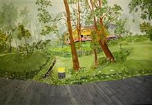 A holiday resort at Coorg, Painting by Madhavi Srivastava, Acrylic on Canvas board, 15 x 22  inches