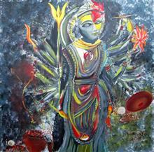 Durga, Painting by Namrata Biswas, Acrylic on Canvas, 24 x 24 inches