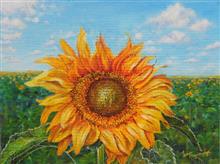 The Golden Sunflower, Painting by Lasya Upadhyaya, Acrylic on Canvas board, 12 x 16 inches