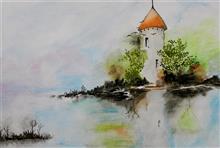 The Tower, Painting by Narendra Gangakhedkar, Watercolor on paper, 11 x 15.5 inches