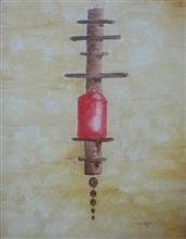 The red candle stand, Painting by Nandita Sharma, Watercolor on canvas board, 18 x 14 inches