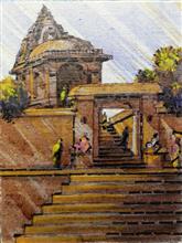 Mandir, painting by Natu Mistry, Acrylic on Canvas, 8 x 6 inches