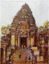 Old Temple, painting by Natu Mistry, Acrylic on Canvas, 8 x 6 inches 