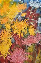 Chrysanthemums -   Multi, Painting by Manju Srivatsa, Watercolour on Paper, 22 x 15 inches