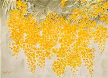 Gold Rain, Painting by Manju Srivatsa, Watercolour on Paper, 14 x 19 inches