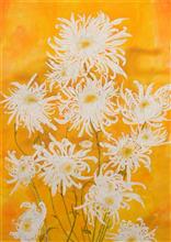 Golden Chrysanthemums, Painting by Manju Srivatsa, Watercolour on Paper, 30 x 22 inches