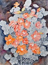 Nastratiums - 2, Painting by Manju Srivatsa, Watercolour on Paper, 19 x 14 inches