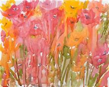 Poppies in the Rain, Painting by Manju Srivatsa, Watercolour on Paper, 16 x 20 inches