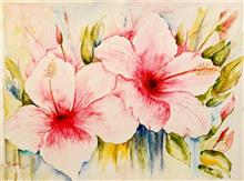 Star Gazer Hibiscus, Painting by Manju Srivatsa, Watercolour on Paper, 12 x 16   inches