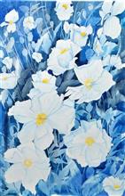 White Poppies - 2, Painting by Manju Srivatsa, Watercolour on Paper, 22 x 15 inches 