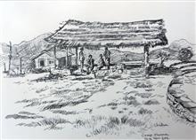 At Camp Shama, Kumaon, painting by Chitra Vaidya, Watercolour on Paper, 8 x 10.5  inches, Mount - 11 x 14 inches