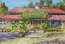 At Somerset Lodge Mukteshwar - 3, painting by Chitra Vaidya, Ink & Watercolour on Paper, 6.5 x 9.5 inches, Mount - 9.5 x 12inches