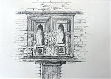 Kumaon Heritage - 1, sketch by Chitra Vaidya, Ink & Pen on Paper, 8 x 10.5 inches, Mount - 11 x 14 inches