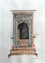 Kumaon Heritage - 2, sketch by Chitra Vaidya, Ink & Charcoal on Paper, 10.5 x 8 inches, Mount - 14 x 11 inches