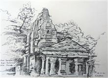 Kumaon Heritage - 3, sketch by Chitra Vaidya, Ink & Charcoal on Paper, 8 x 10.5 inches, Mount - 11 x 14  inches