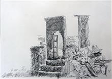 Kumaon Heritage - 4, sketch by Chitra Vaidya, Ink & Pen on Paper, 8 x 10.5 inches, Mount - 11 x 14 inches