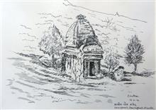 Kumaon Heritage - 5, sketch by Chitra Vaidya, Ink & Pen on Paper, 8 x 10.5 inches, Mount - 11 x 14inches