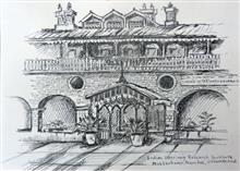 Kumaon Heritage - 7, sketch by Chitra Vaidya, Ink & Pen on Paper, 8 x 10.5 inches, Mount - 11 x 14 inches