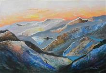 Kumaon Mountains - 1, Painting by Chitra Vaidya, Tempera & Collage on Paper, 14 x 21  inches