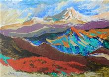 Kumaon Mountains - 4, Painting by Chitra Vaidya, Acrylic & Collage on Paper, 10 x 14 inches