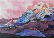 Kumaon Mountains - 3, Painting by Chitra Vaidya, Acrylic & Collage on Paper, 10 x 14   inches