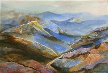 Kumaon Mountains - 2, Painting by Chitra Vaidya, Watercolour & Collage on Paper, 14 x 21 inches