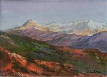Kumaon Mountains - 11, painting by Chitra Vaidya, Watercolour & Tempera on Paper, 3.5 x 4.5  inches