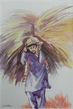 Kumaoni People - 4, painting by Chitra Vaidya, Ink & Watercolour on Paper, 9.5 x 6.5 inches, Mount - 12 x 9.5 inches