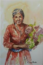 Kumaoni Woman - 1, painting by Chitra Vaidya, Ink & Watercolour on Paper, 9.5 x 6.5 inches, Mount - 12 x 9.5 inches