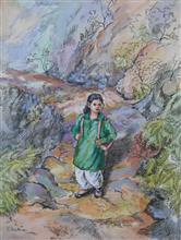 Kumaoni People - 7, painting by Chitra Vaidya,  Ink & Watercolour on Paper , 11.5 x 8.5 inches, Mount - 14 x 11  inches