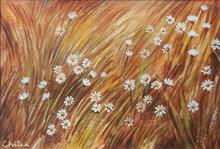White flowers in grass, Kumaon, painting by Chitra Vaidya, Watercolour & Tempera on Paper, 6.5 x 9.5 inches, 9.5 x 12 inches