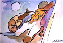 Fiddler on Footpath, painting by Milon Mukherjee