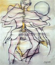 Shehnai 1, painting by Milon Mukherjee