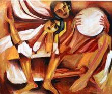 Dafli Duet, painting by Milon Mukherjee, Oil on Canvas, 36 x 43 inches
