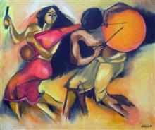 Festivity, painting by Milon Mukherjee, Oil on Canvas, 36 x 40 inches