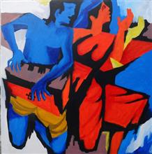 Harmony, painting by Milon Mukherjee, Acrylic on Canvas, 46 x 46 inches