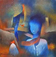 Conversation, painting by Bhawana Choudhary, Acrylic on Canvas, 12 x 12 inches
