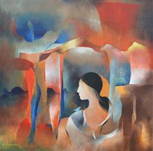Conversation, painting by Bhawana Choudhary, Acrylic on Canvas, 24 x 24 inches