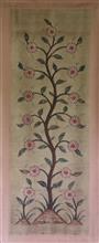 Tree of Life - 3, Painting by T. Mahicha, Natural Dyes on Silk, 61 x 25 inches