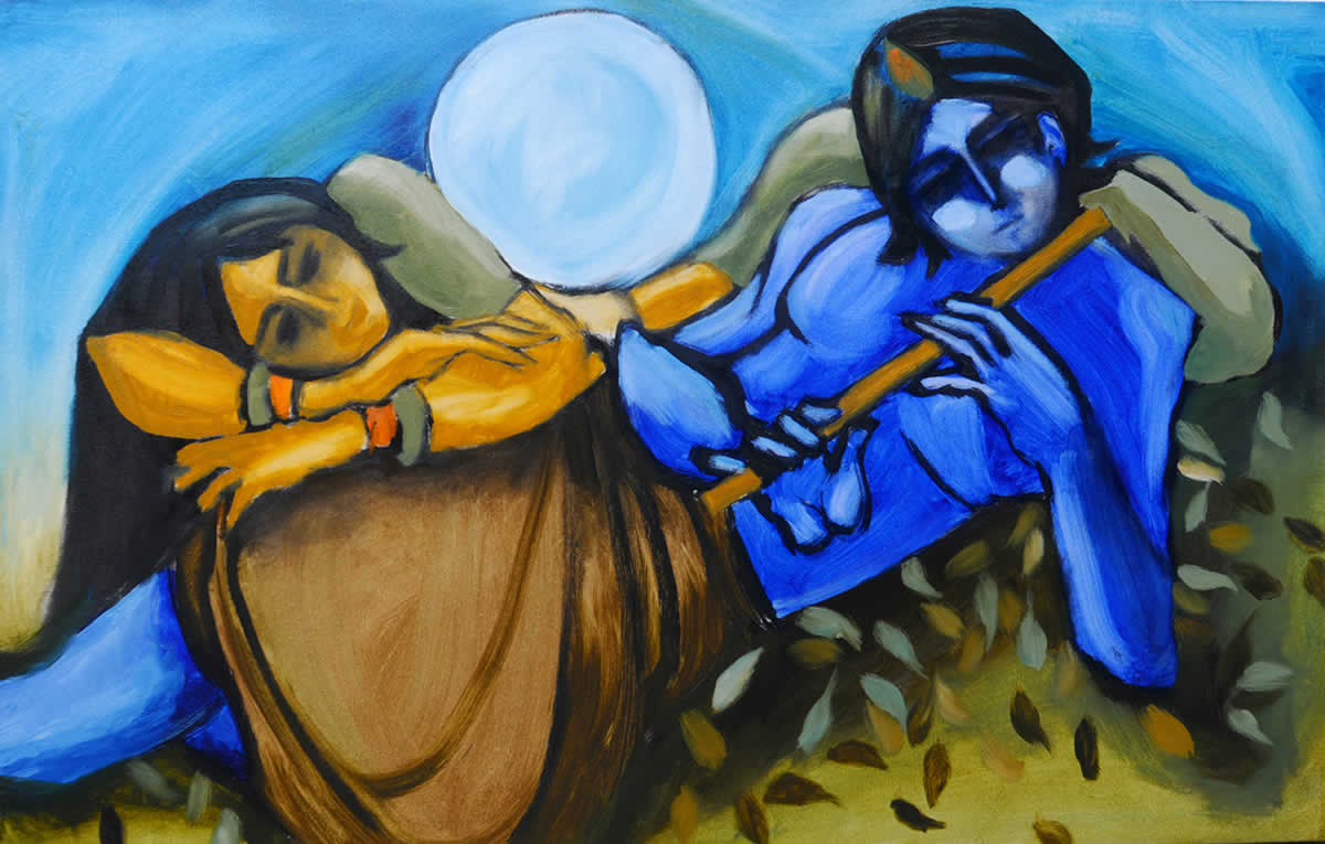 Moonlit Sonata, Painting by Artist Milon Mukherjee, Oil on Canvas , 28 x 44 inches