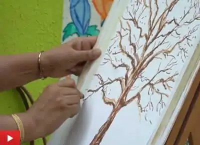 Step by step tree painting demo in oil pastels by artist Chitra Vaidya