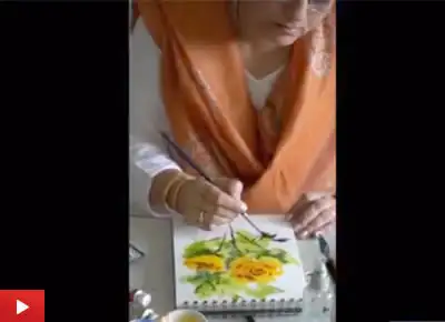 Video of watercolour painting demo - rose flower by artist Chitra Vaidya