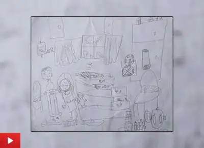 K. Adithi (7 years) talks about her painting Clumsy toy room