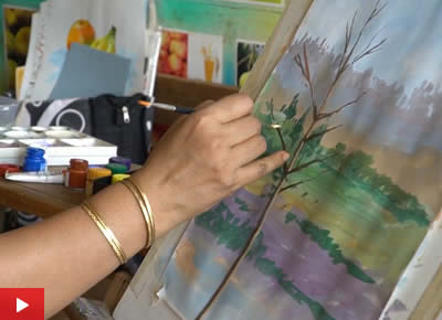 Step by step landscape painting, nature painting by artist Chitra Vaidya