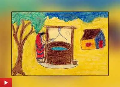 Rural Life with well painting by Rutika Dhinde