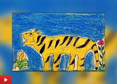 Tiger painting by Pankaj Medha (class 6) from Khambale ashramshala, Dist. palghar