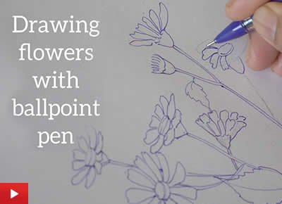 Drawing flowers with ballpoint pen