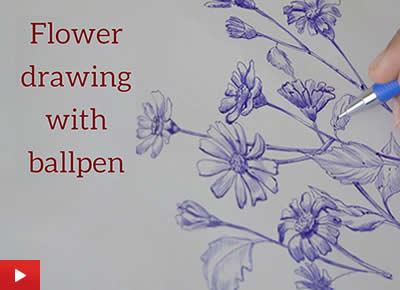 Flower drawing with ballpen or ballpoint pen